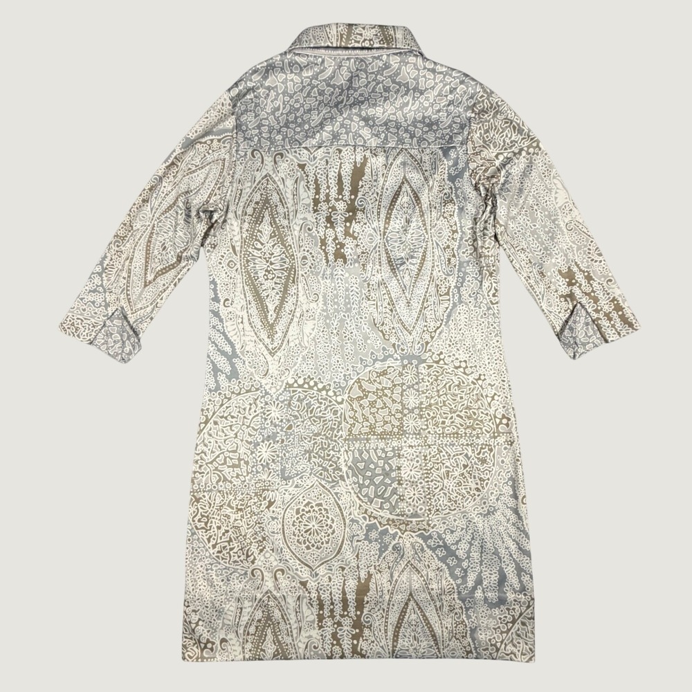 Gretchen Scott Grey Taupe Paisley Print 3/4 Sleeve Shift Dress Womens Medium - Picture 2 of 6
